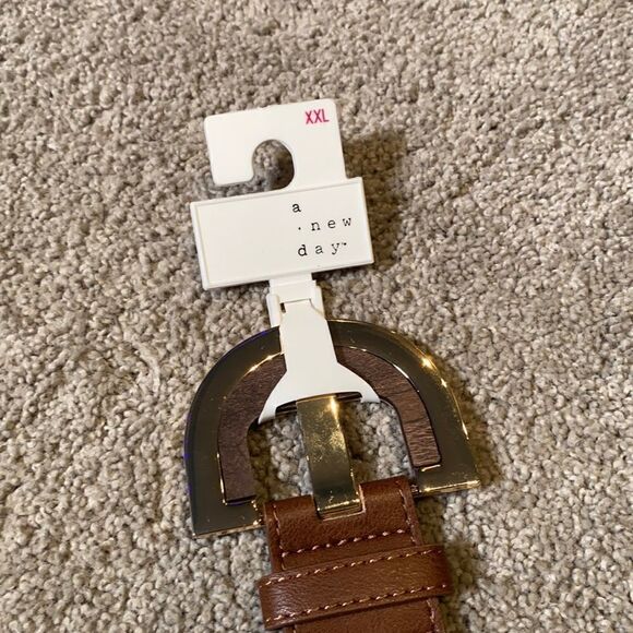 Women’s Brown Belt with Gold Buckle Wood Inlay Size XXL NWT - Picture 2 of 7